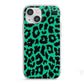 Green Leopard Print iPhone 13 Mini TPU Impact Case with White Edges