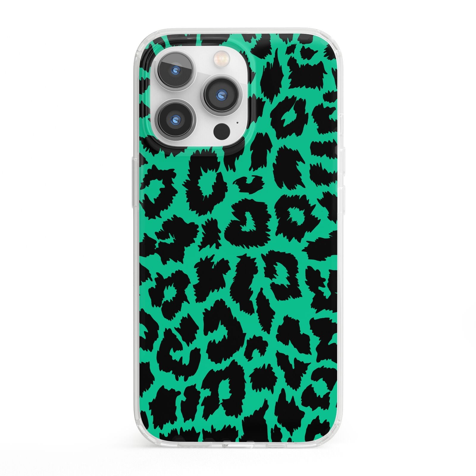 Green Leopard Print iPhone 13 Pro Clear Bumper Case