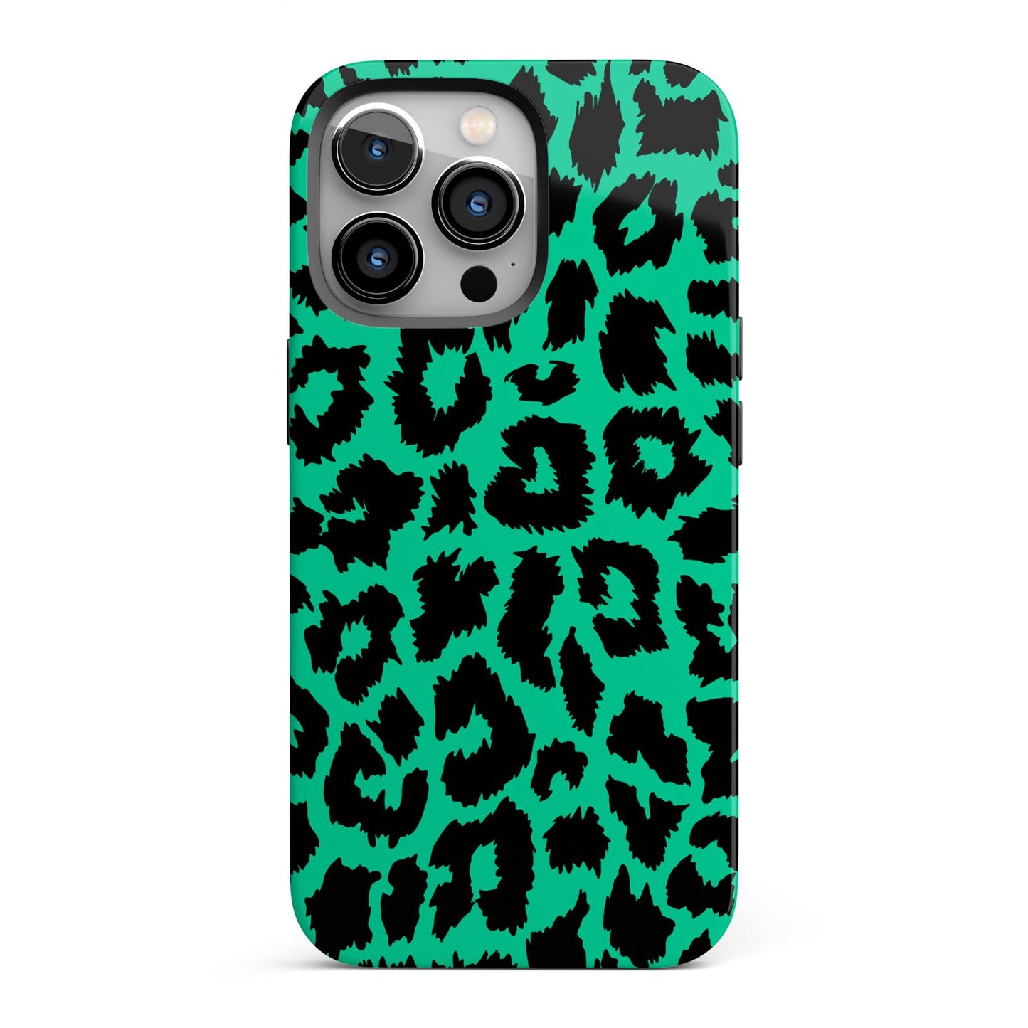 Green Leopard Print iPhone 13 Pro Full Wrap 3D Tough Case