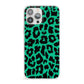 Green Leopard Print iPhone 13 Pro Max Clear Bumper Case