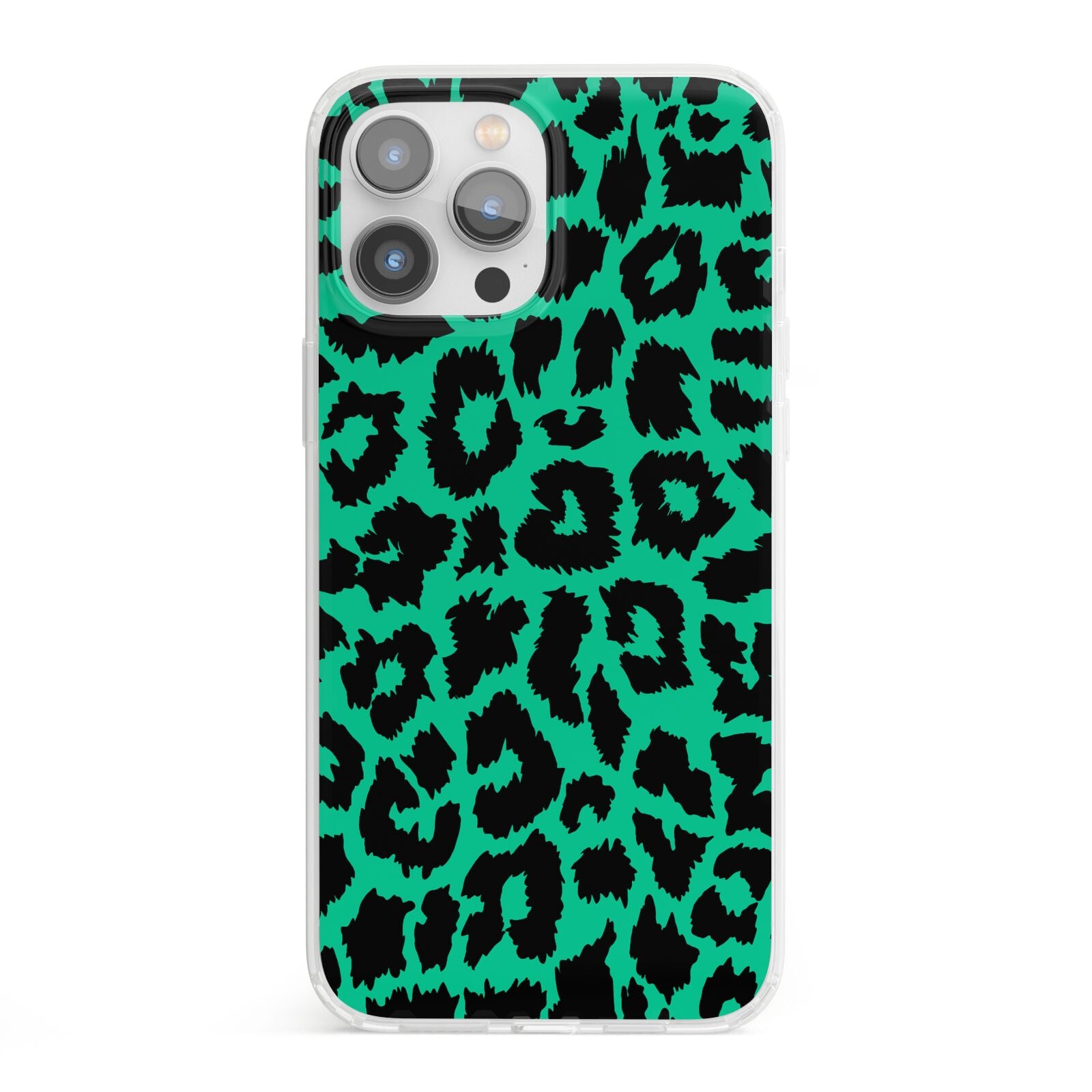 Green Leopard Print iPhone 13 Pro Max Clear Bumper Case