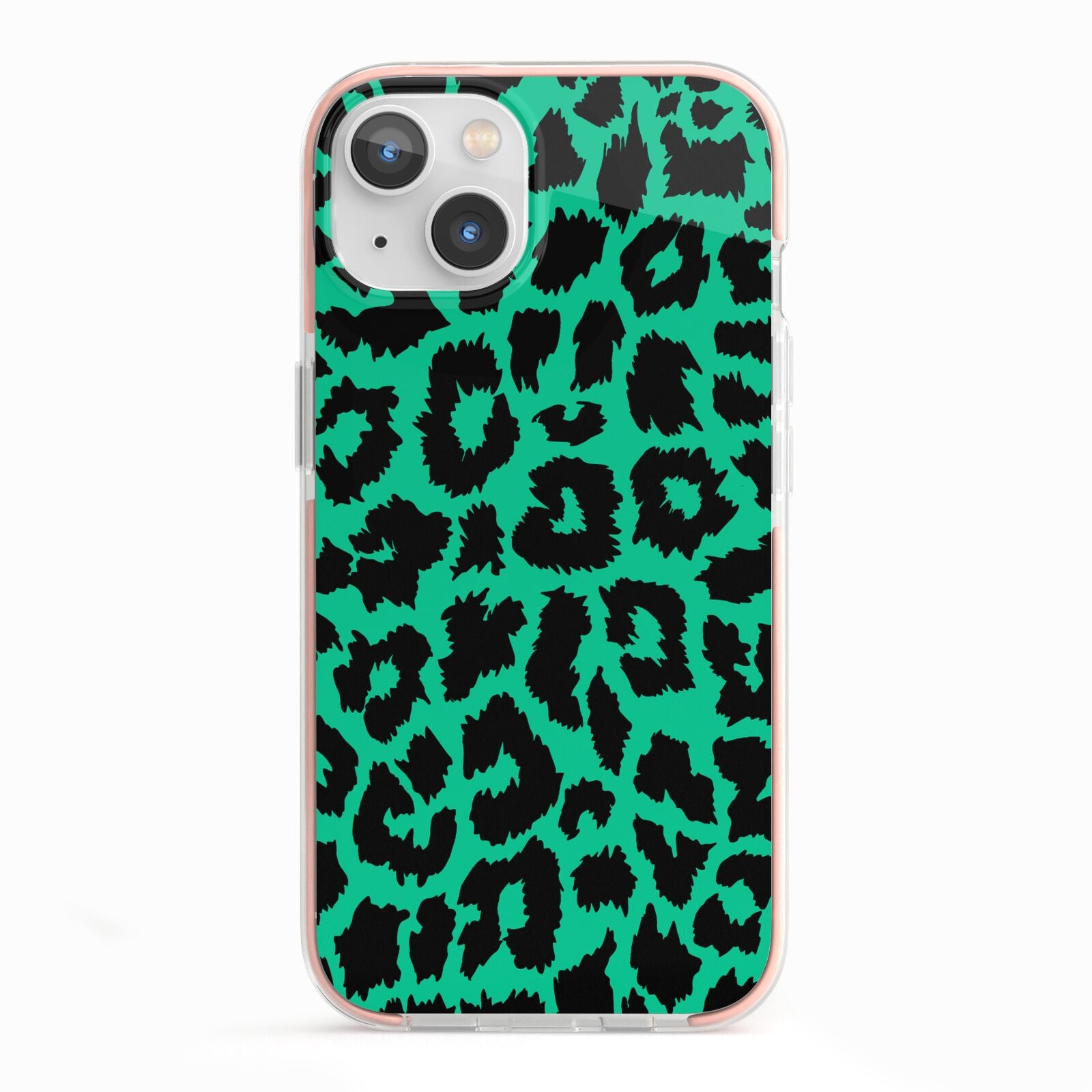 Green Leopard Print iPhone 13 TPU Impact Case with Pink Edges