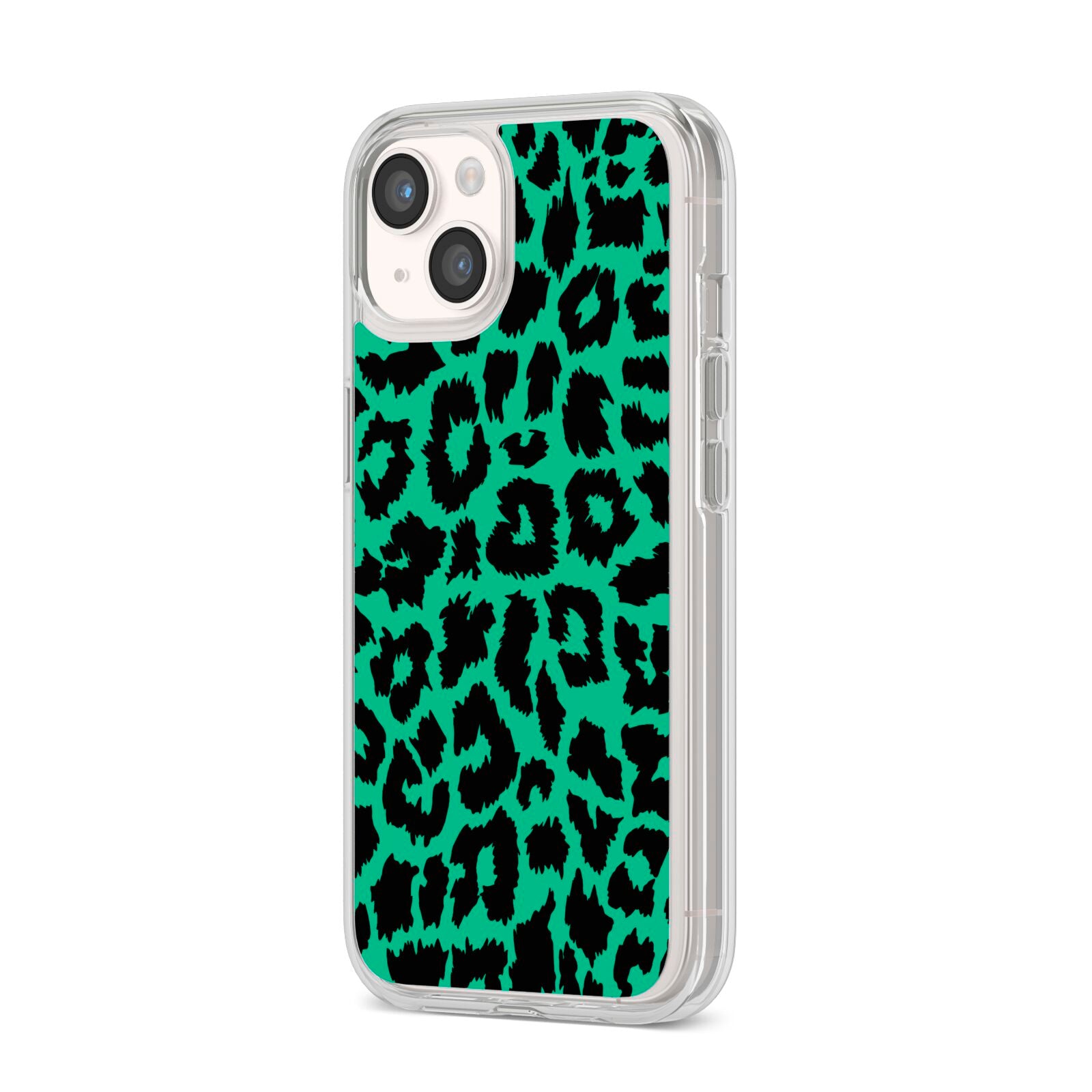 Green Leopard Print iPhone 14 Clear Tough Case Starlight Angled Image