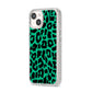 Green Leopard Print iPhone 14 Glitter Tough Case Starlight Angled Image