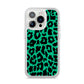 Green Leopard Print iPhone 14 Pro Clear Tough Case Silver