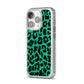 Green Leopard Print iPhone 14 Pro Glitter Tough Case Silver Angled Image