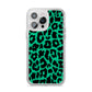 Green Leopard Print iPhone 14 Pro Max Clear Tough Case Silver