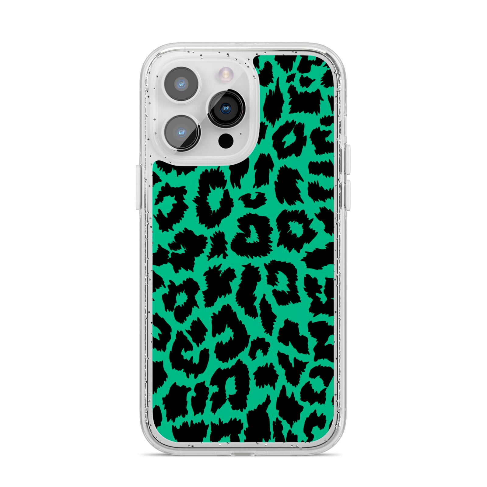Green Leopard Print iPhone 14 Pro Max Glitter Tough Case Silver