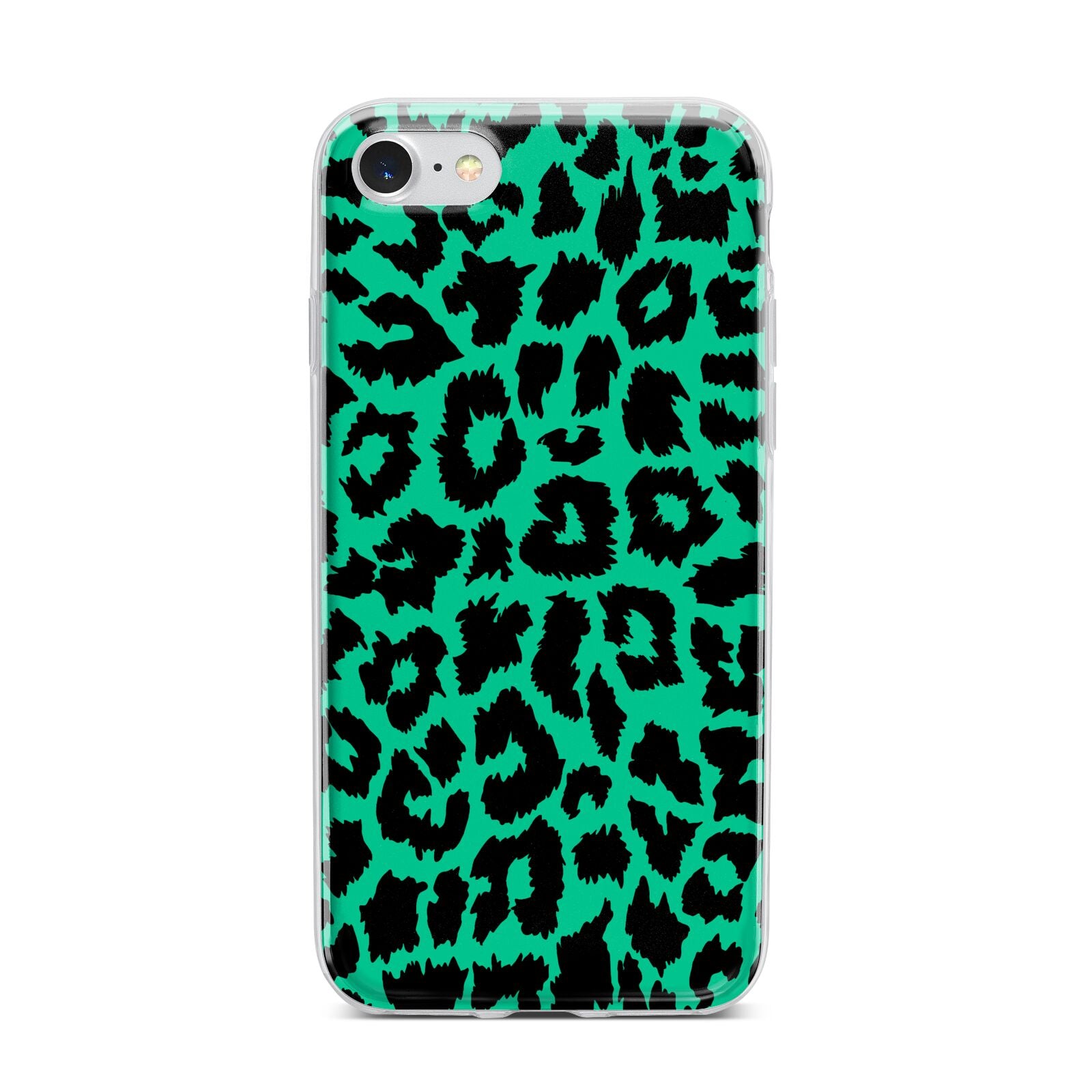 Green Leopard Print iPhone 7 Bumper Case on Silver iPhone