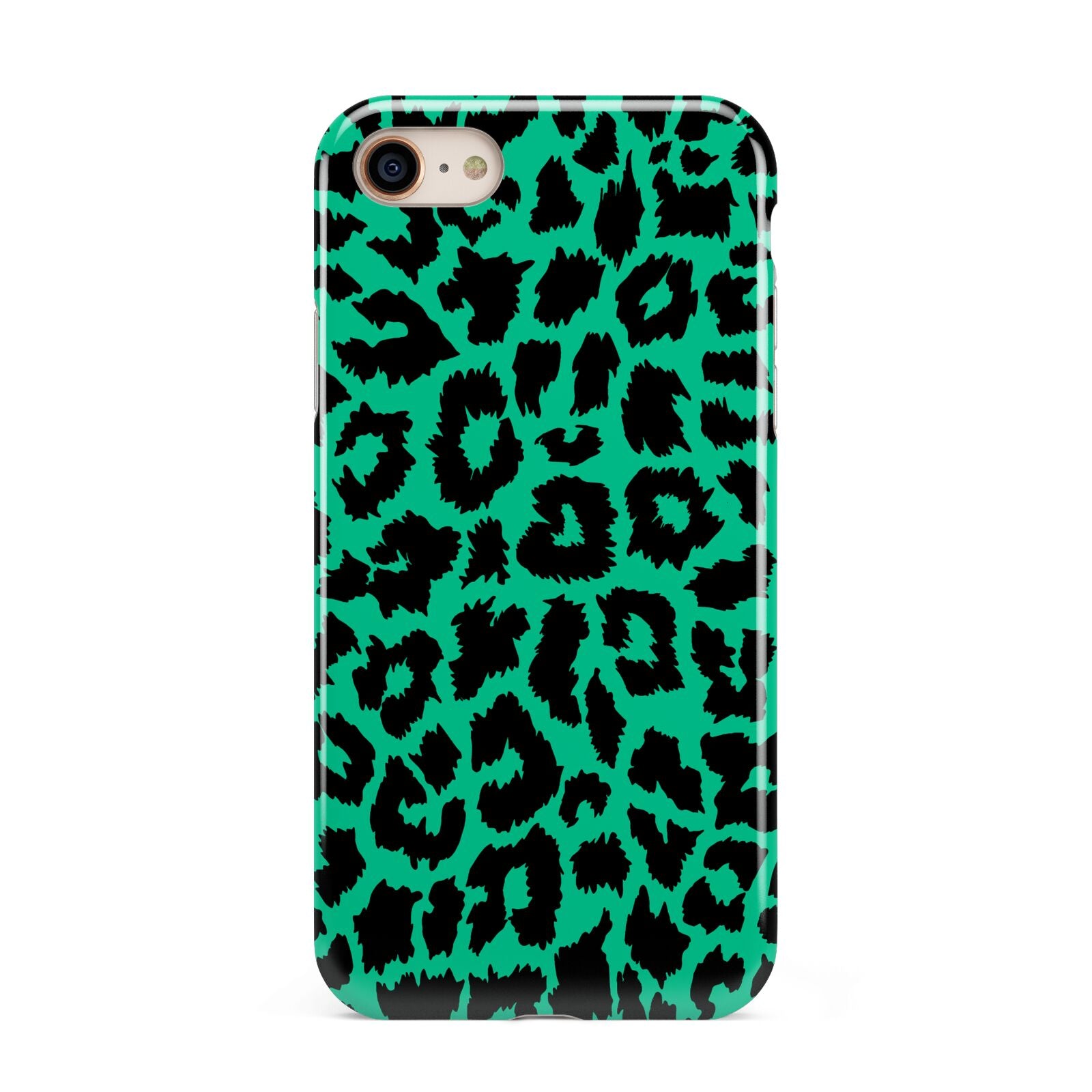 Green Leopard Print iPhone 8 3D Tough Case on Gold Phone