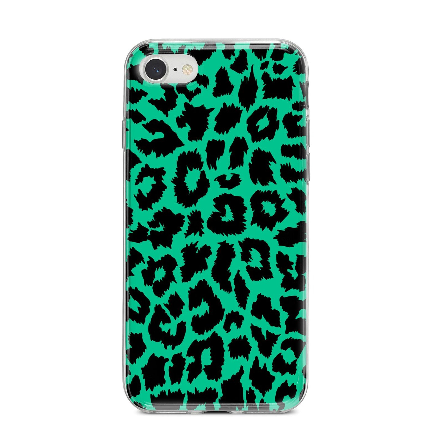 Green Leopard Print iPhone 8 Bumper Case on Silver iPhone