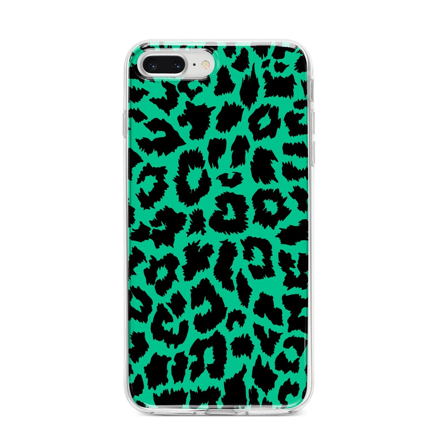 Green Leopard Print iPhone 8 Plus Bumper Case on Silver iPhone
