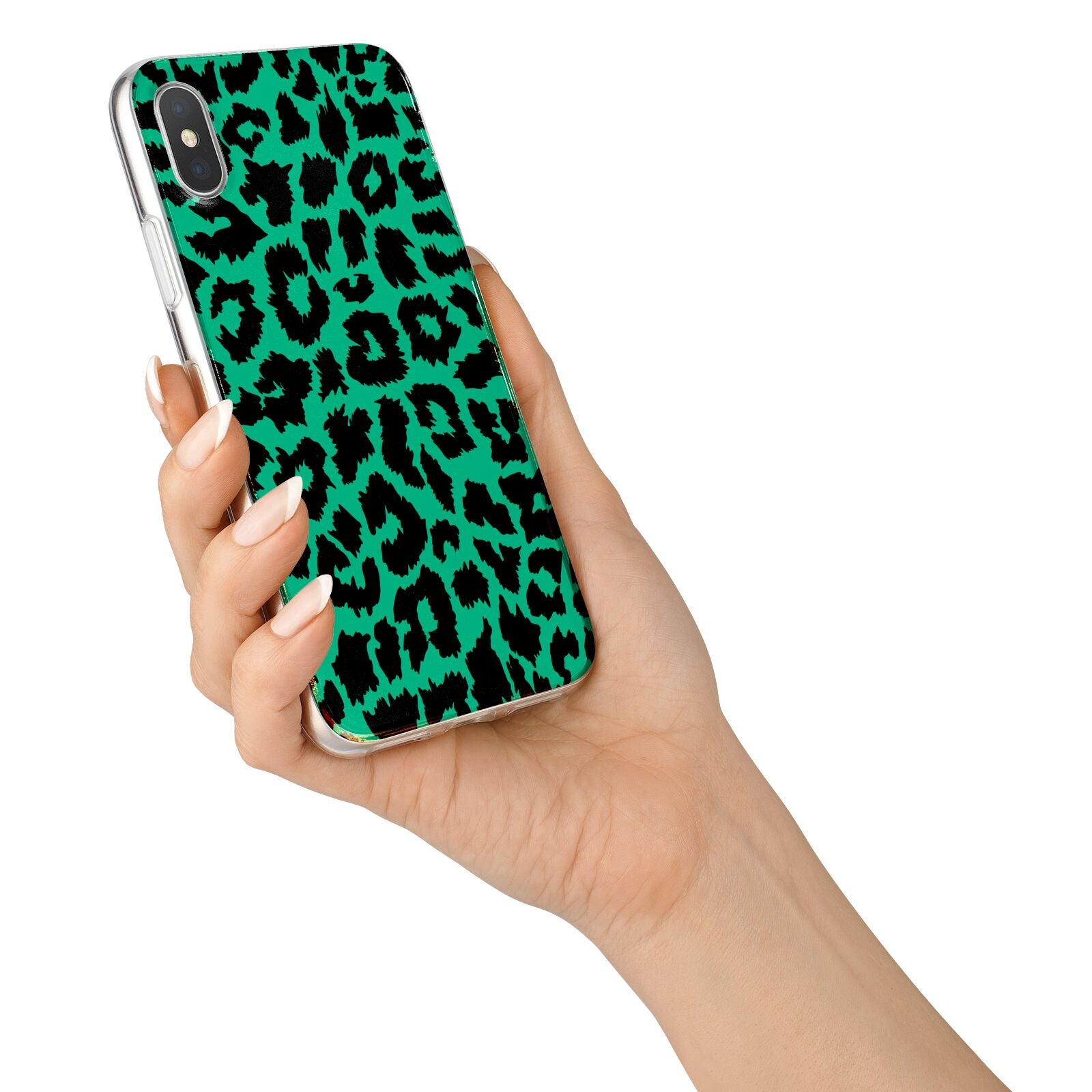 Green Leopard Print iPhone X Bumper Case on Silver iPhone Alternative Image 2