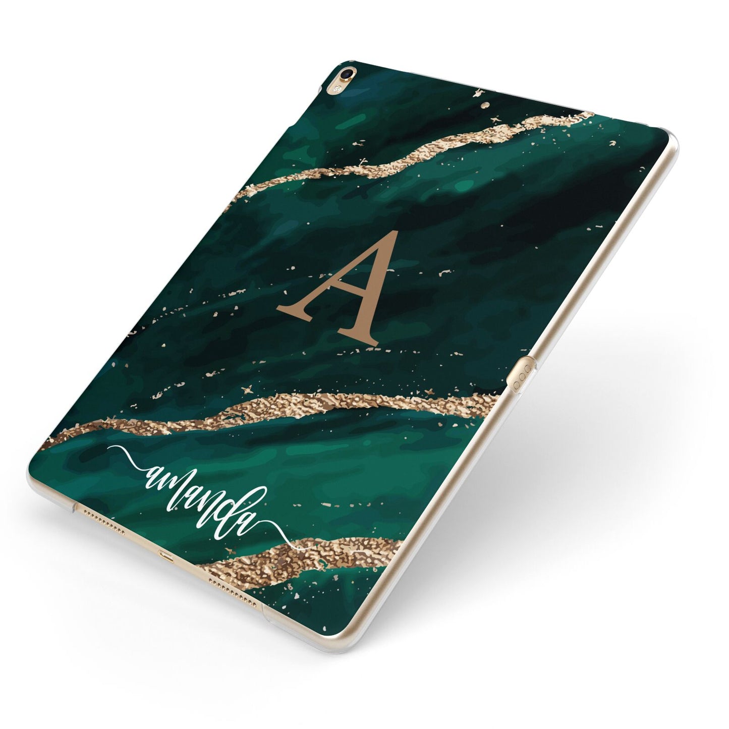 Green Marble Apple iPad Case on Gold iPad Side View