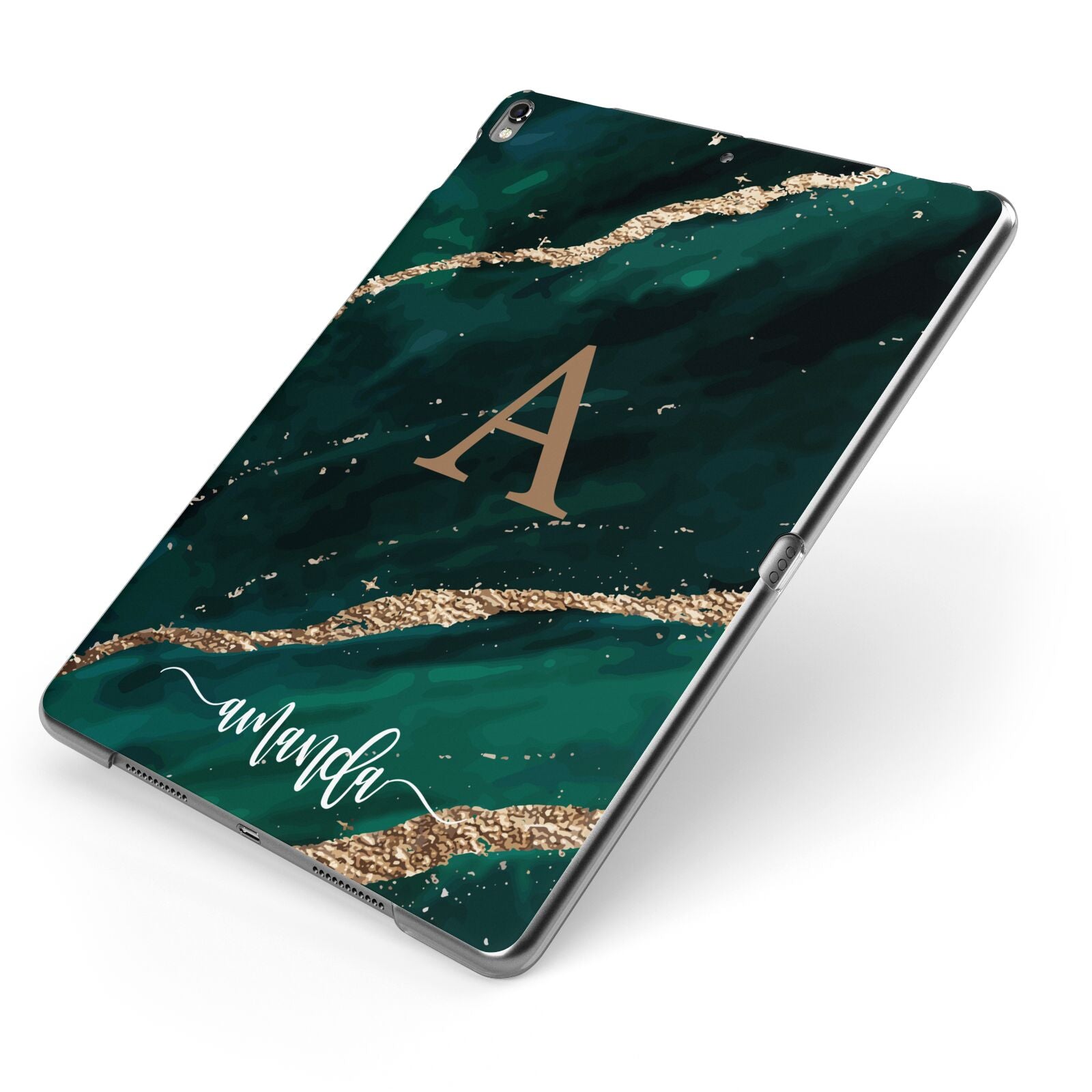 Green Marble Apple iPad Case on Grey iPad Side View