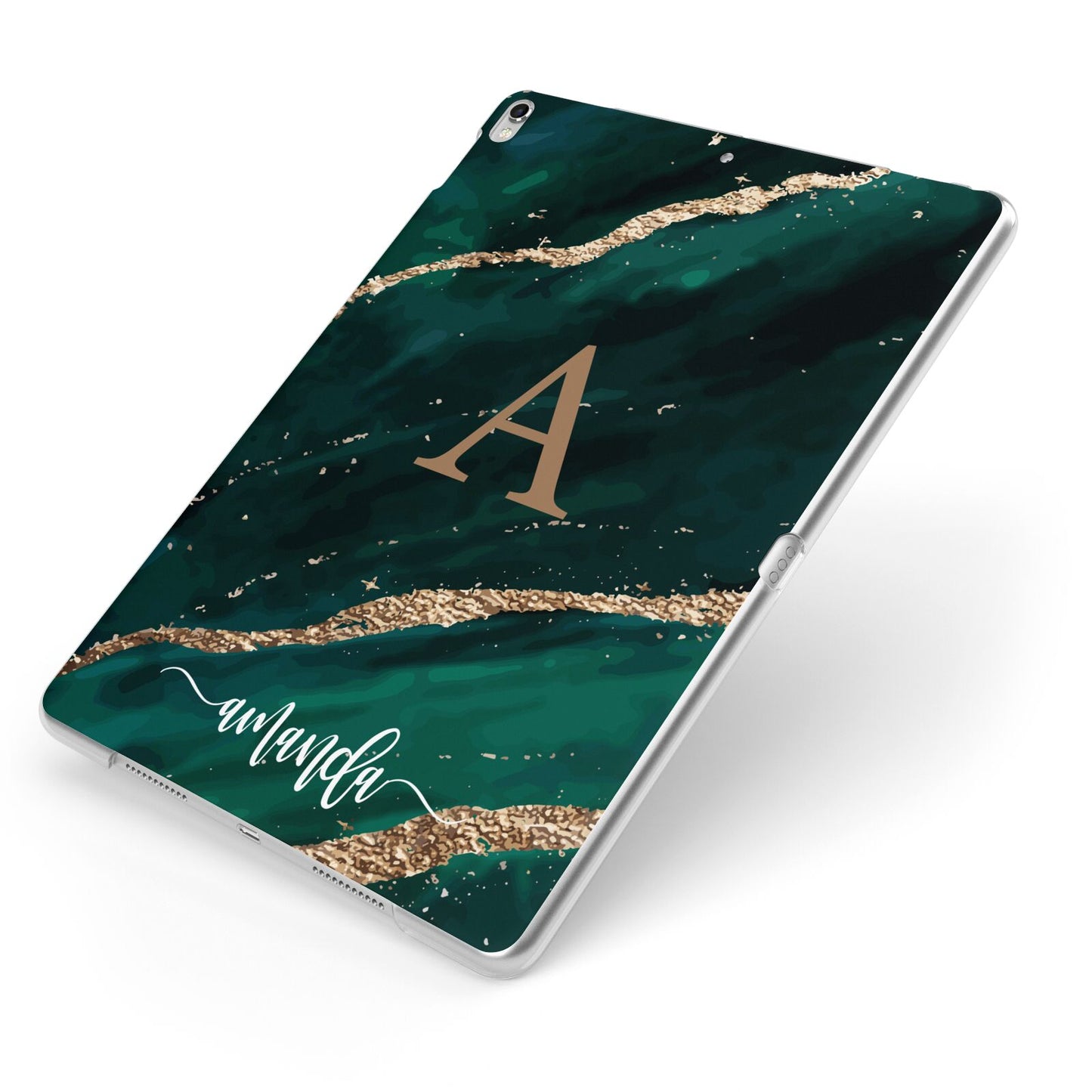 Green Marble Apple iPad Case on Silver iPad Side View