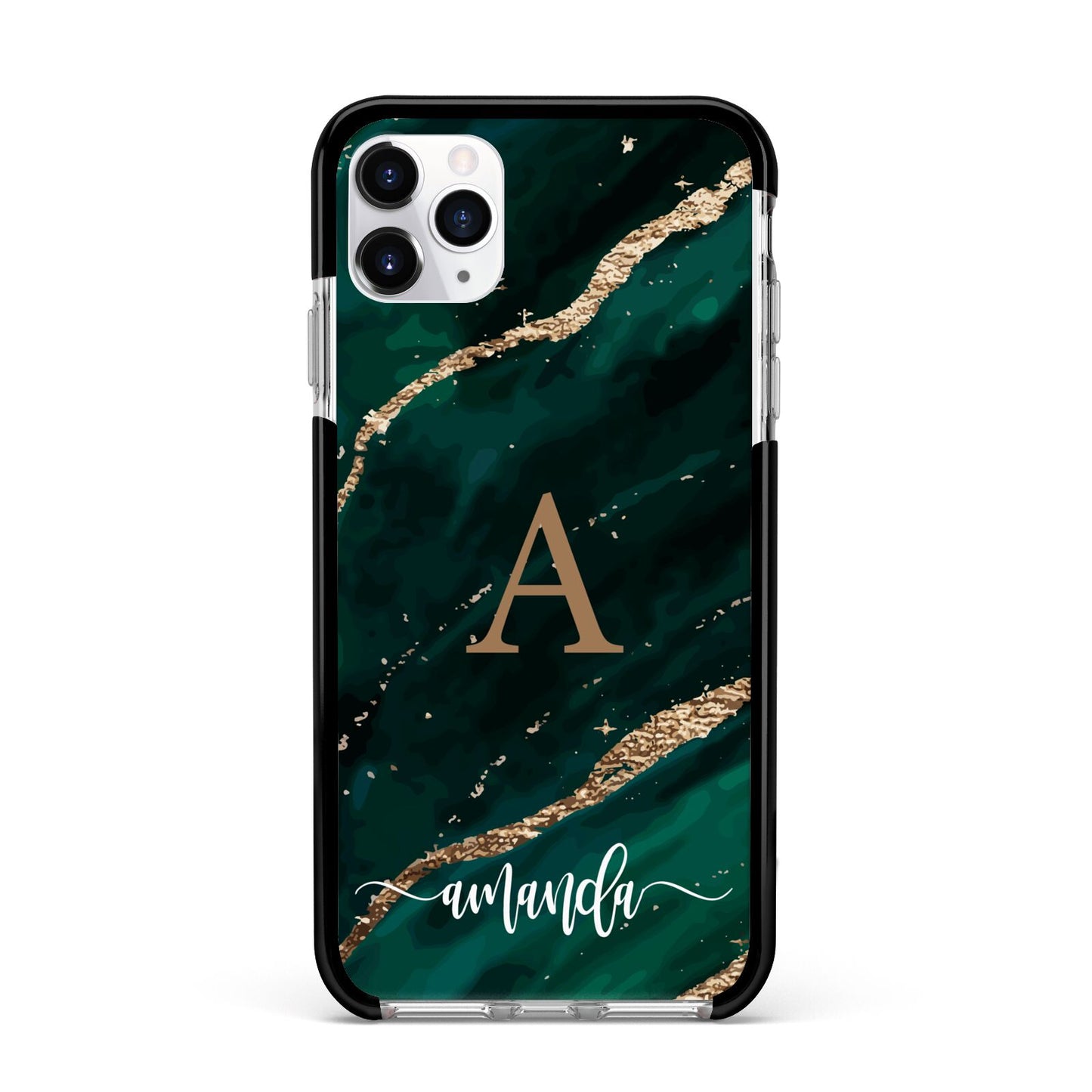 Green Marble Apple iPhone 11 Pro Max in Silver with Black Impact Case