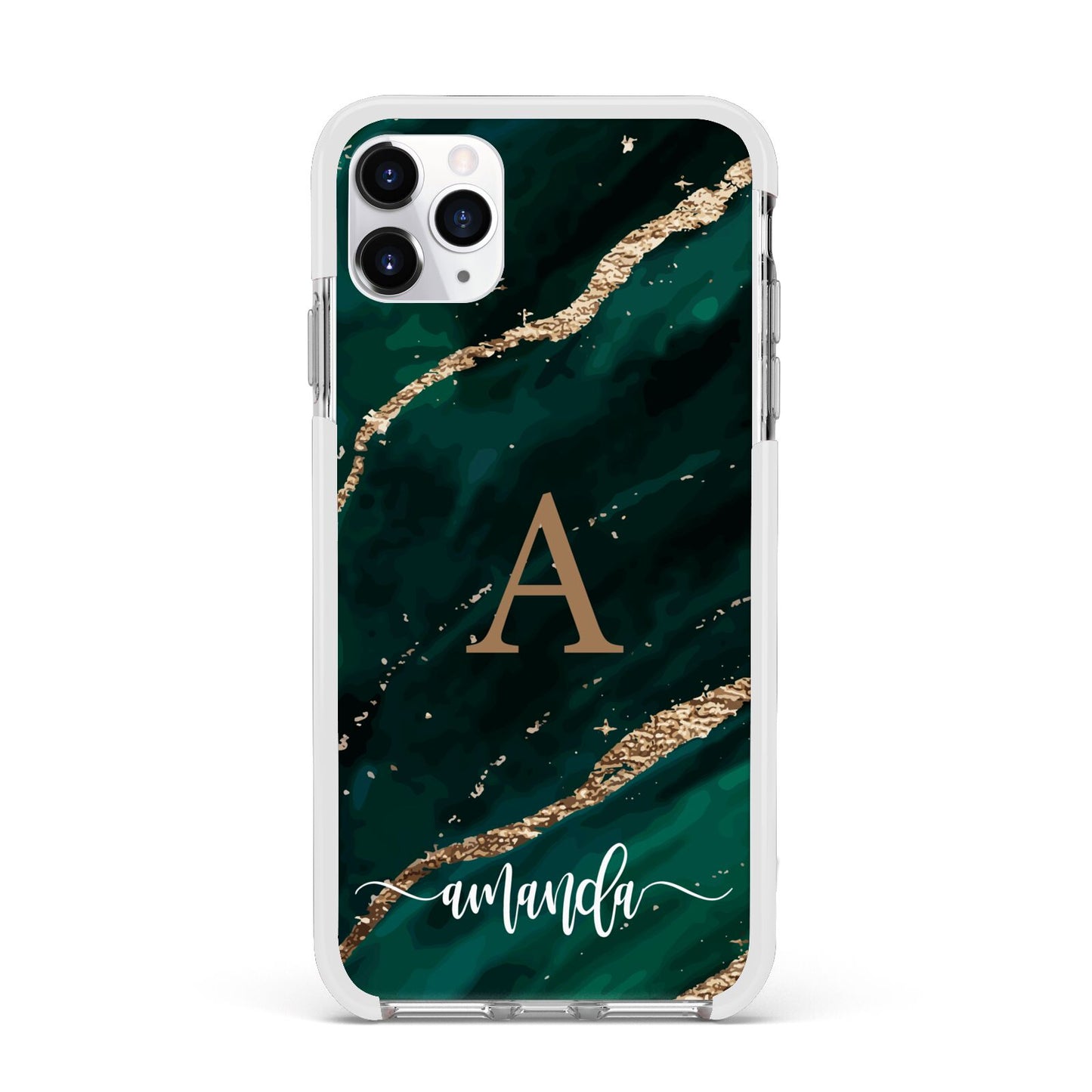 Green Marble Apple iPhone 11 Pro Max in Silver with White Impact Case
