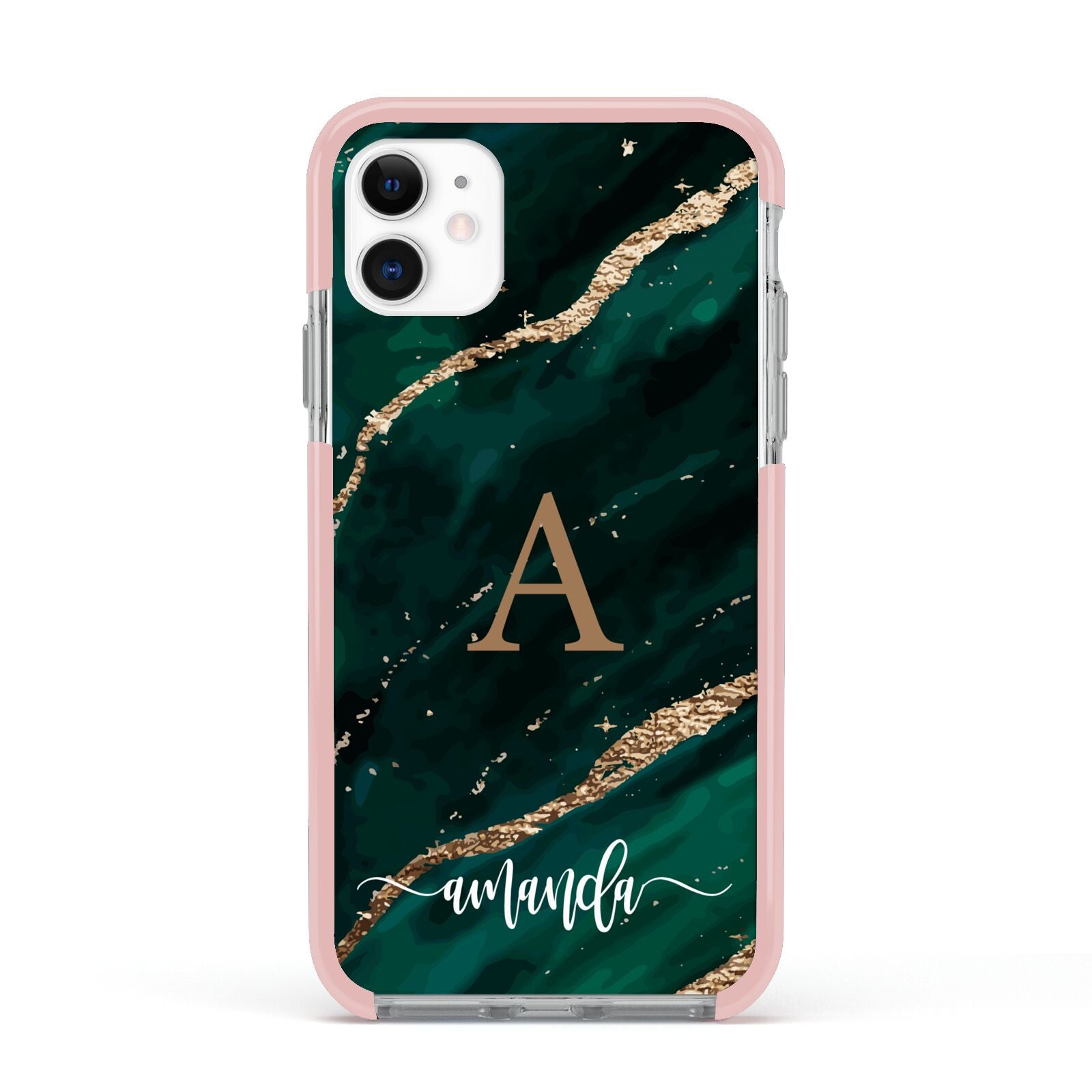 Green Marble Apple iPhone 11 in White with Pink Impact Case