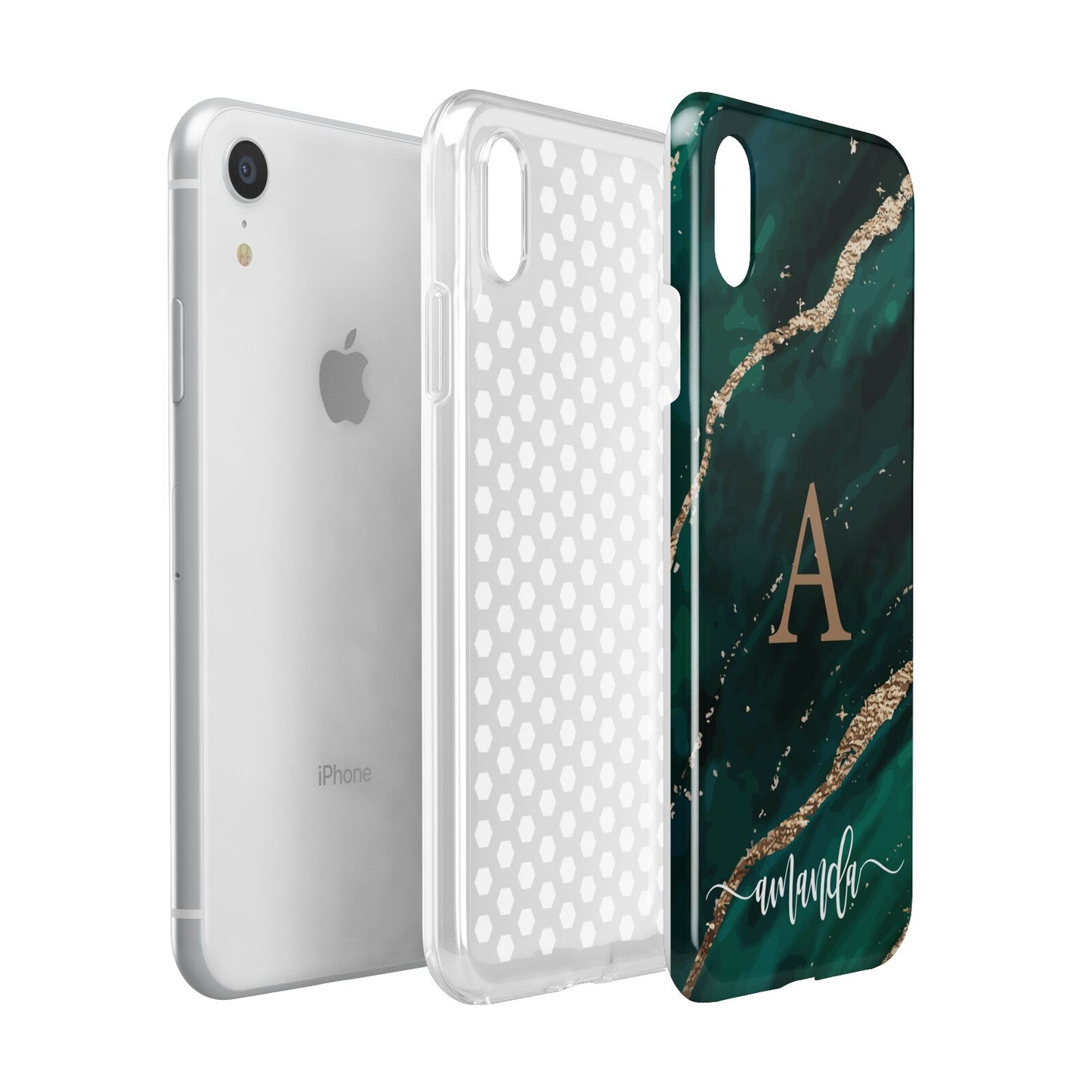 Green Marble Apple iPhone XR White 3D Tough Case Expanded view