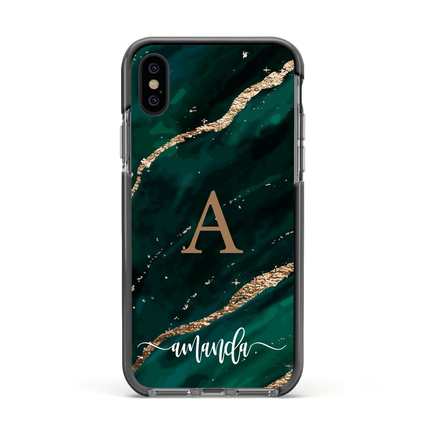 Green Marble Apple iPhone Xs Impact Case Black Edge on Black Phone