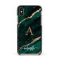 Green Marble Apple iPhone Xs Impact Case Black Edge on Gold Phone
