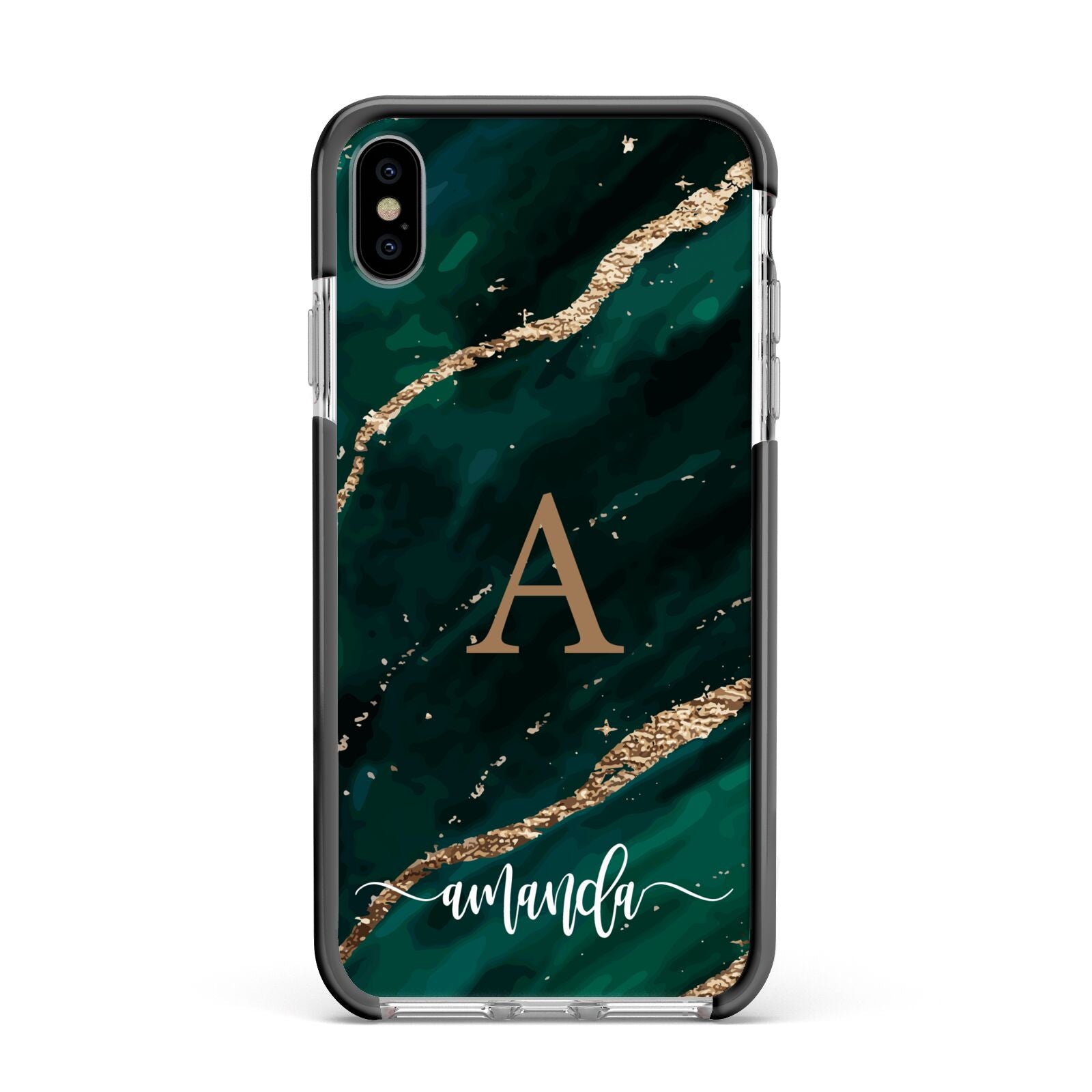 Green Marble Apple iPhone Xs Max Impact Case Black Edge on Silver Phone