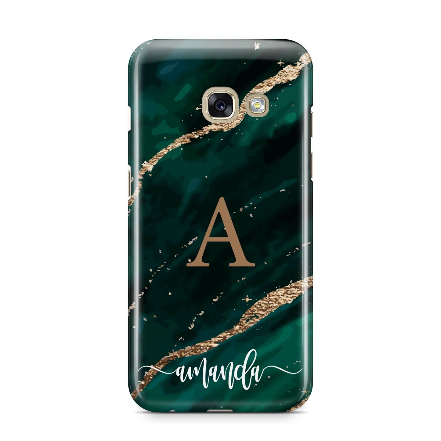 Green Marble Samsung Galaxy A3 2017 Case on gold phone