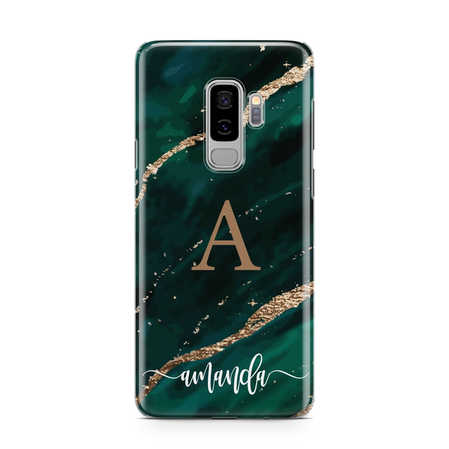 Green Marble Samsung Galaxy S9 Plus Case on Silver phone