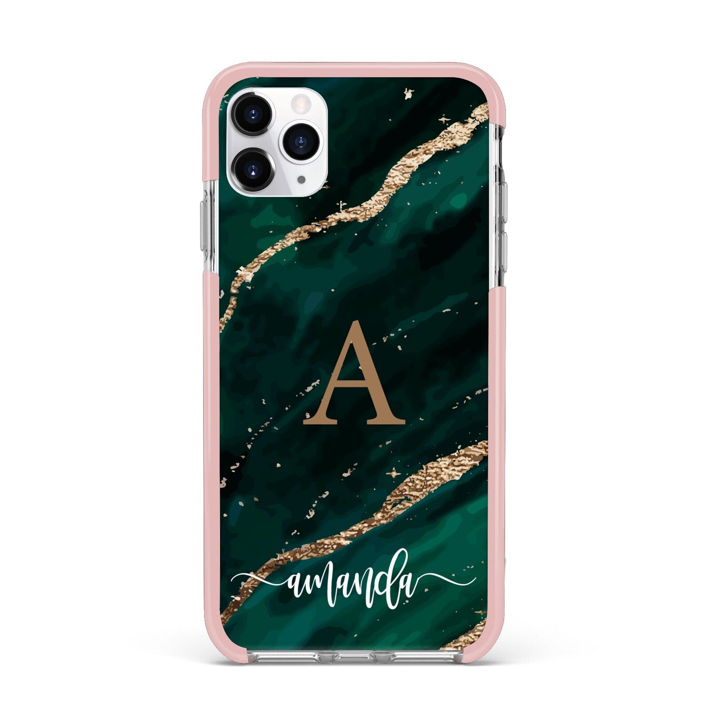 Green Marble iPhone 11 Pro Max Impact Pink Edge Case
