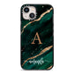 Green Marble iPhone 13 Black Impact Case on Silver phone