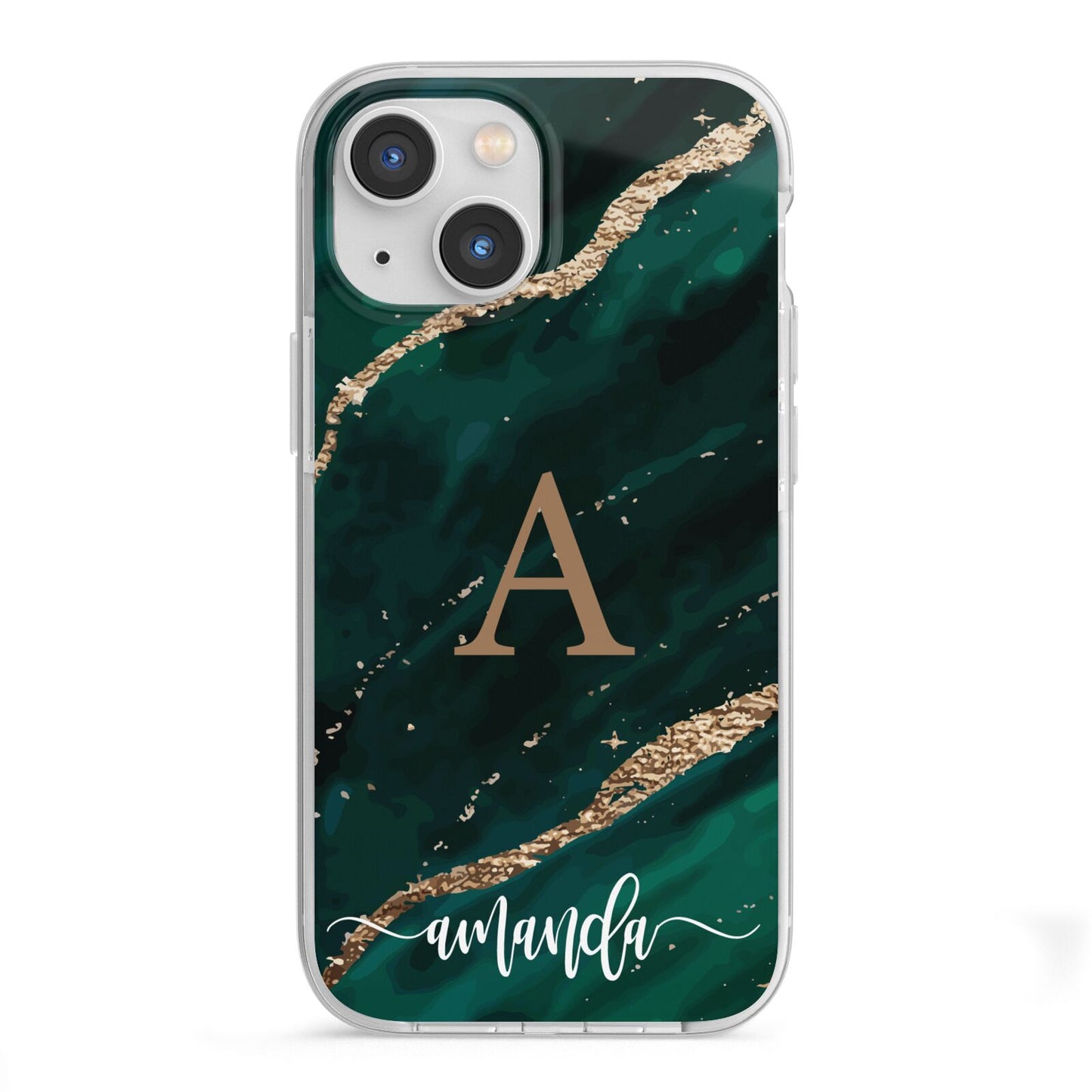 Green Marble iPhone 13 Mini TPU Impact Case with White Edges