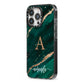 Green Marble iPhone 13 Pro Black Impact Case Side Angle on Silver phone