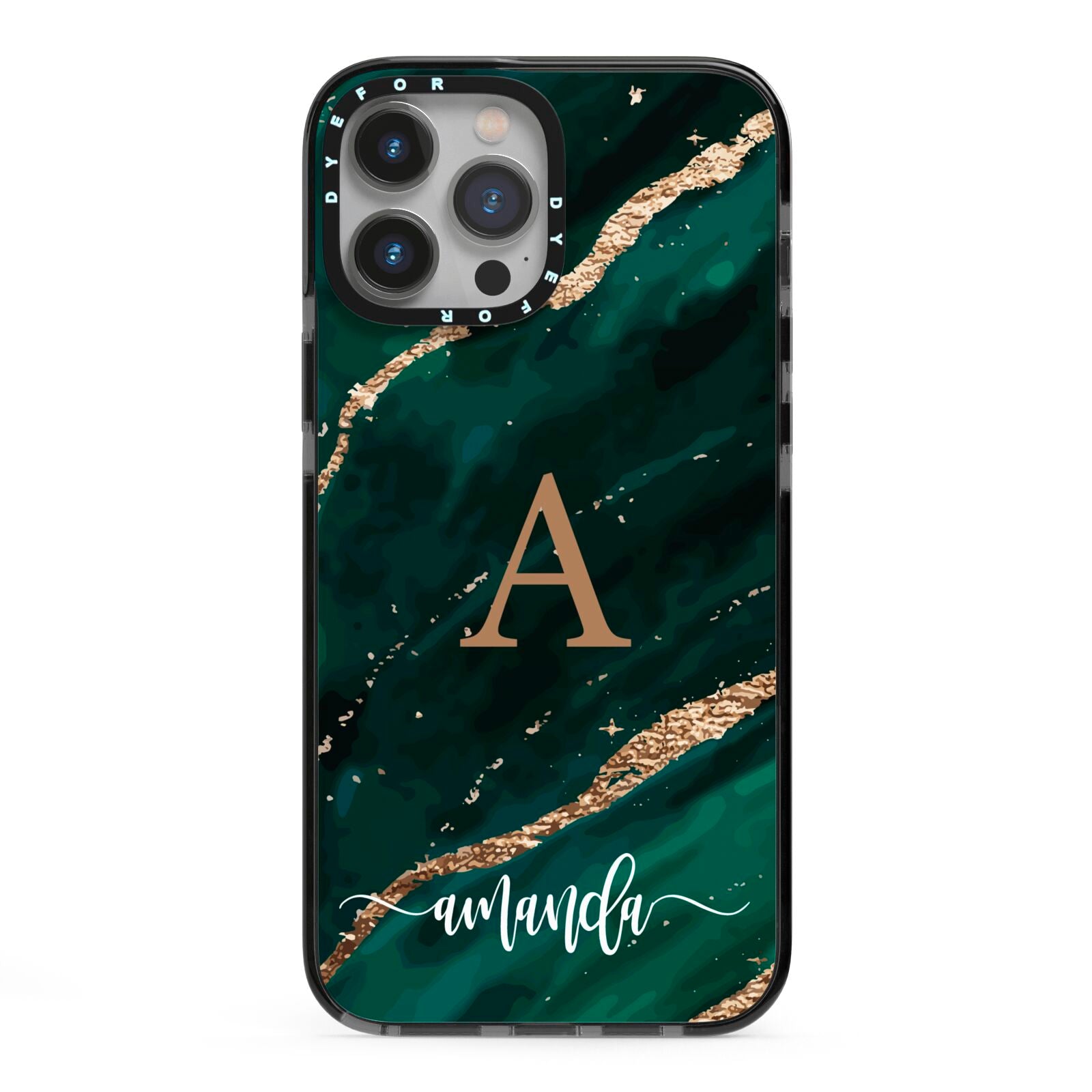 Green Marble iPhone 13 Pro Max Black Impact Case on Silver phone