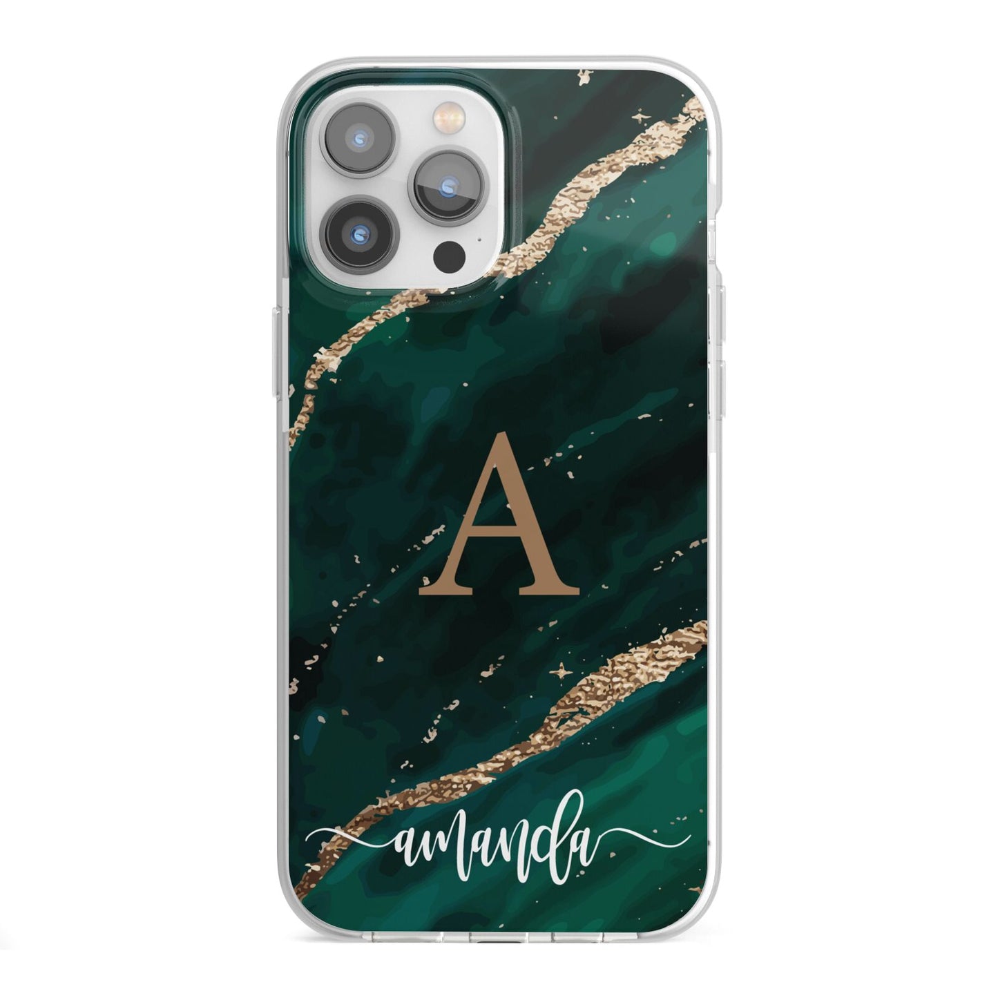 Green Marble iPhone 13 Pro Max TPU Impact Case with White Edges