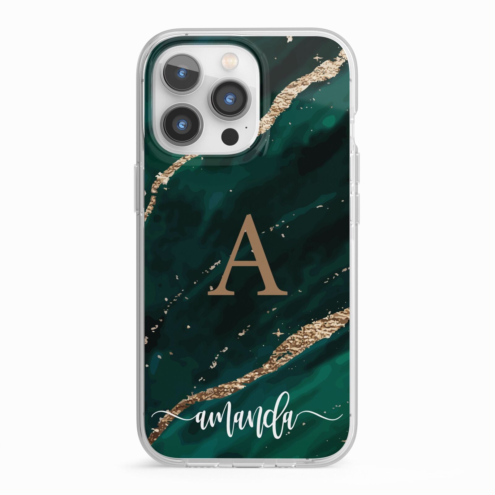 Green Marble iPhone 13 Pro TPU Impact Case with White Edges