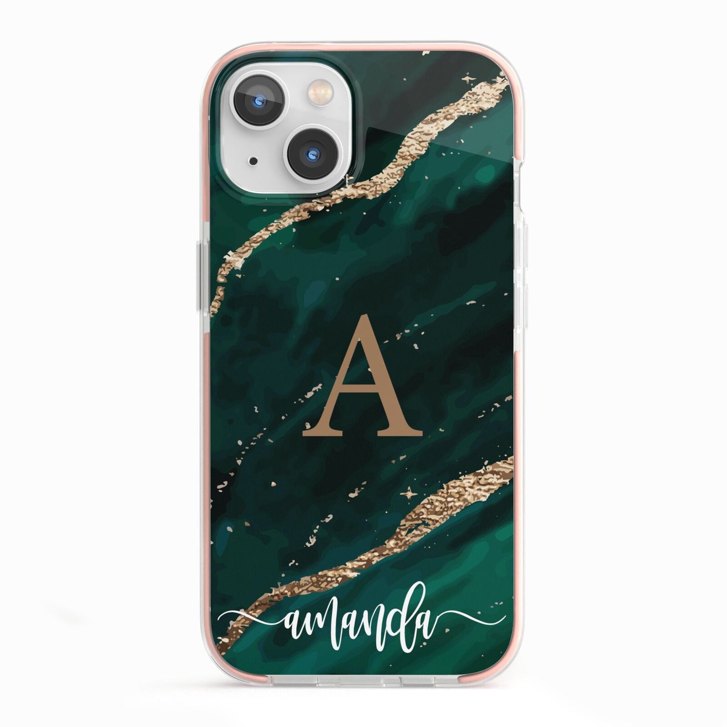 Green Marble iPhone 13 TPU Impact Case with Pink Edges