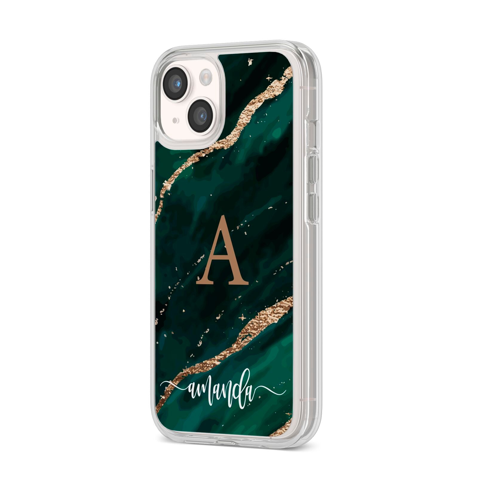 Green Marble iPhone 14 Clear Tough Case Starlight Angled Image