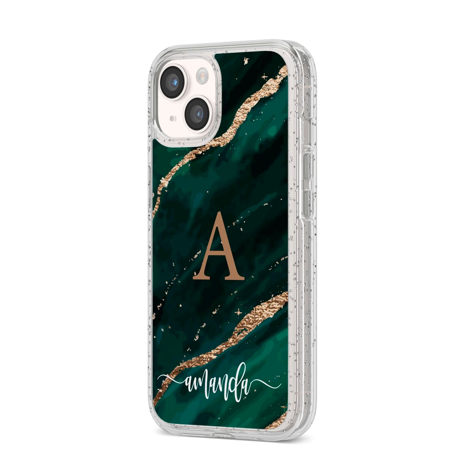 Green Marble iPhone 14 Glitter Tough Case Starlight Angled Image