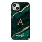 Green Marble iPhone 14 Plus Black Impact Case on Silver phone