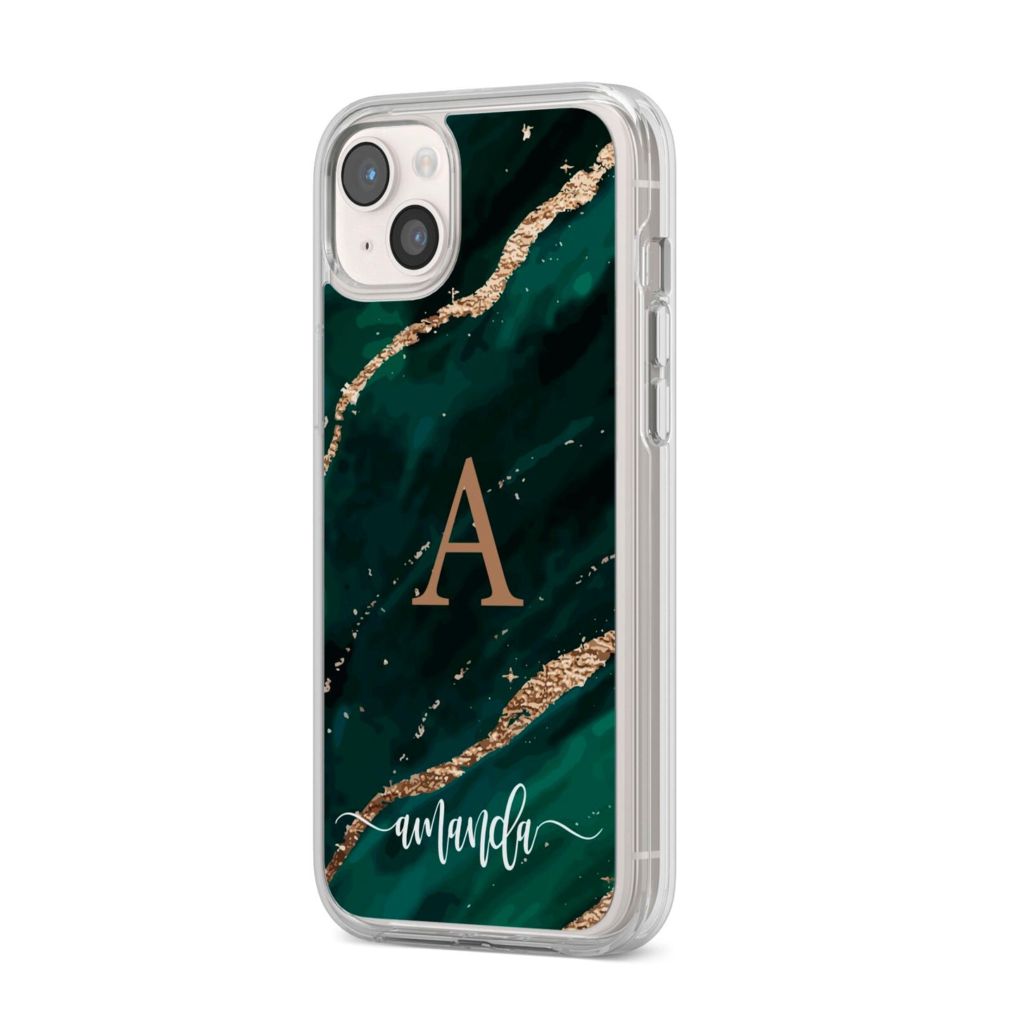 Green Marble iPhone 14 Plus Clear Tough Case Starlight Angled Image