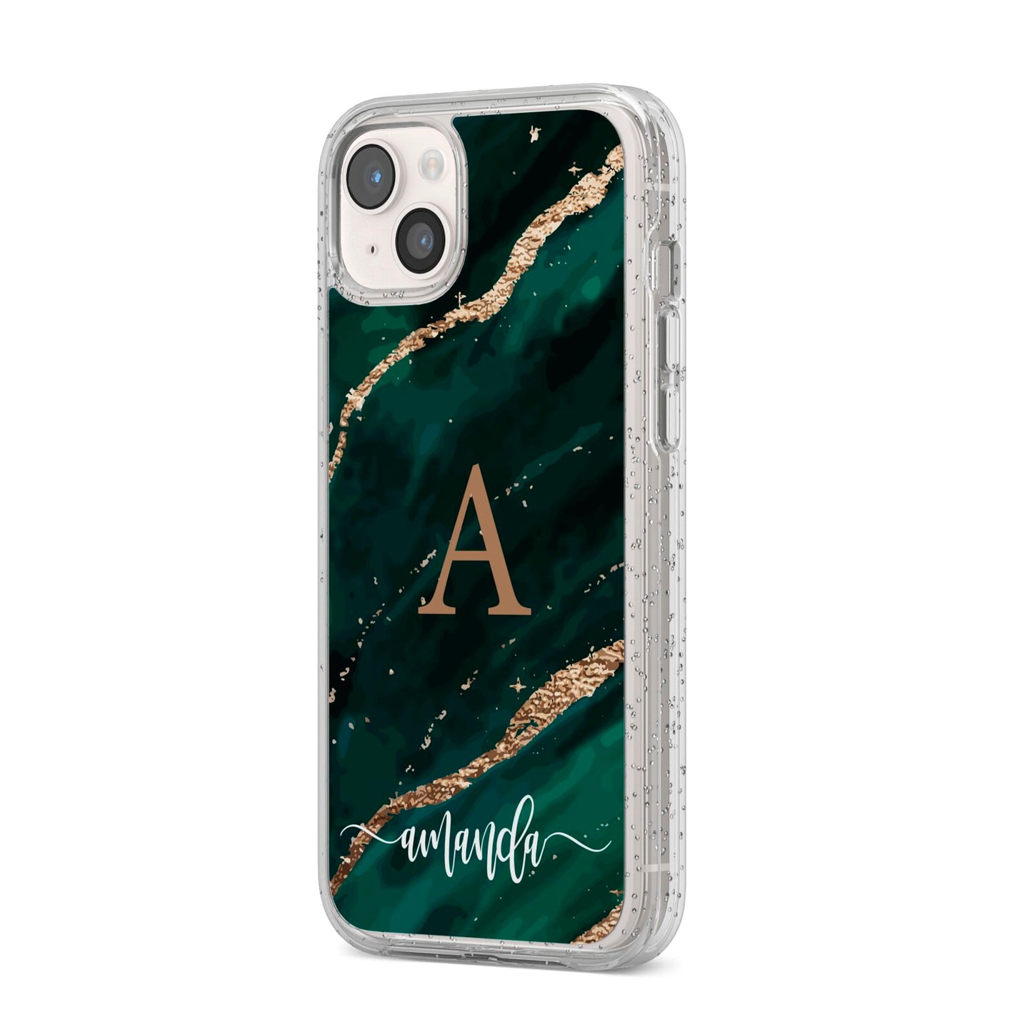 Green Marble iPhone 14 Plus Glitter Tough Case Starlight Angled Image
