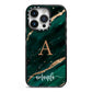 Green Marble iPhone 14 Pro Black Impact Case on Silver phone