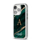 Green Marble iPhone 14 Pro Clear Tough Case Silver Angled Image