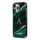 Green Marble iPhone 14 Pro Max Black Impact Case Side Angle on Silver phone