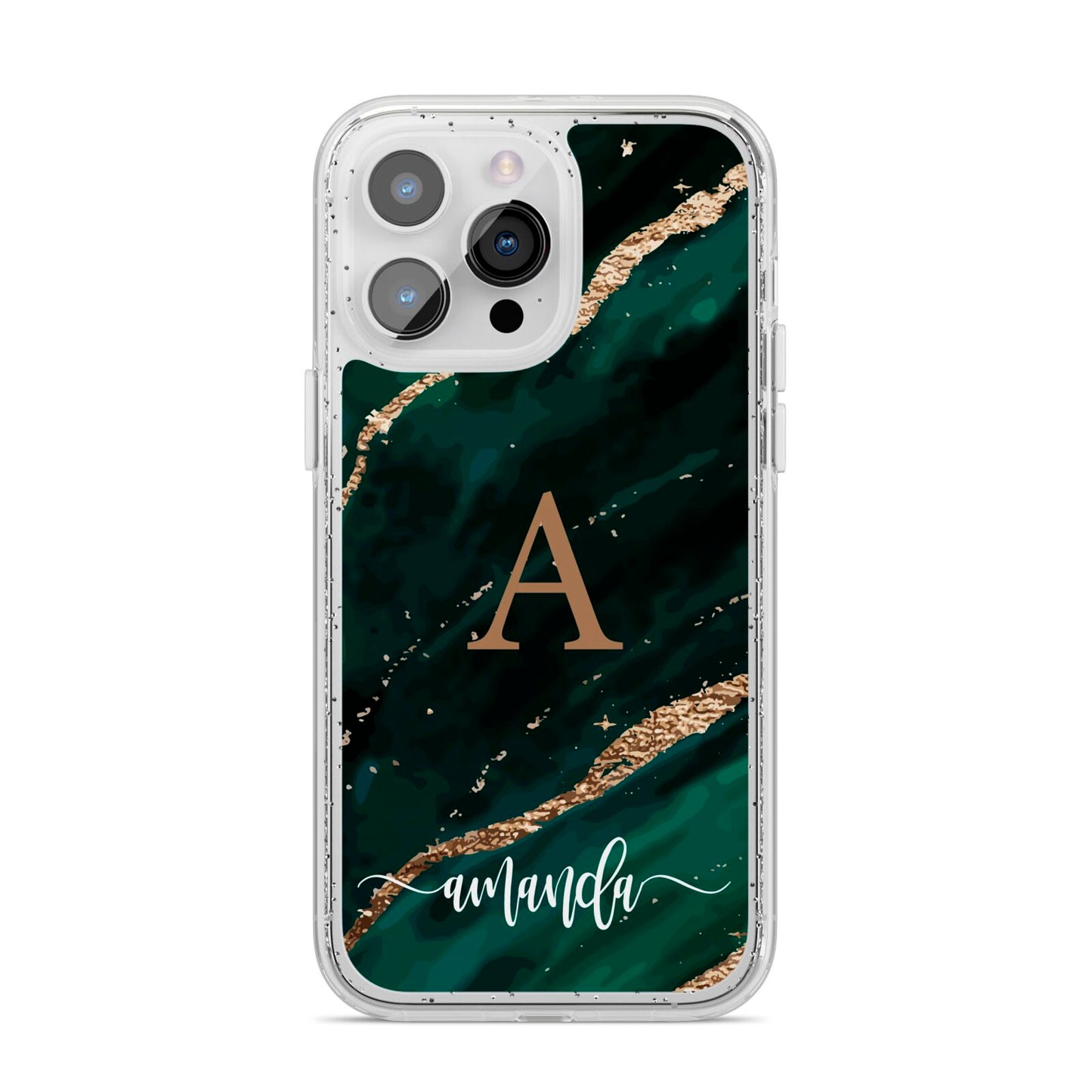 Green Marble iPhone 14 Pro Max Glitter Tough Case Silver