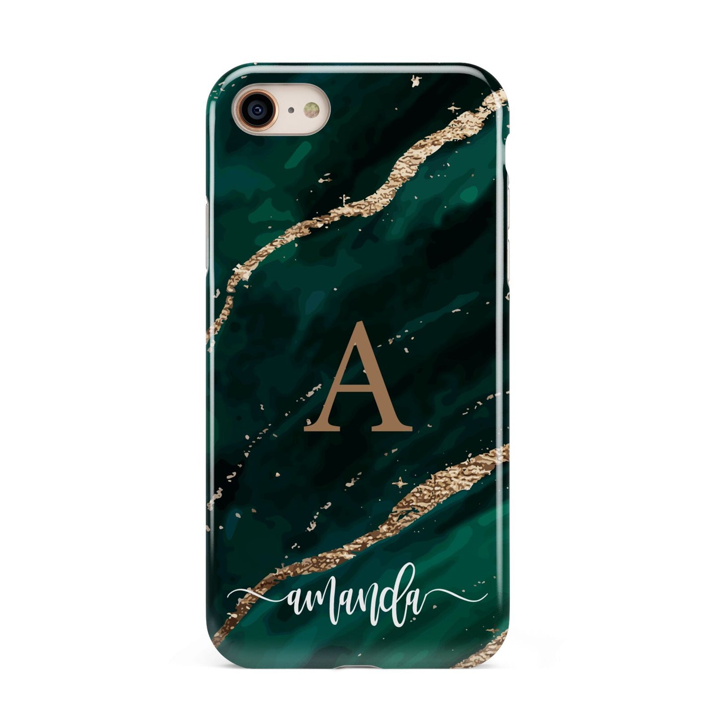 Green Marble iPhone 8 3D Tough Case on Gold Phone