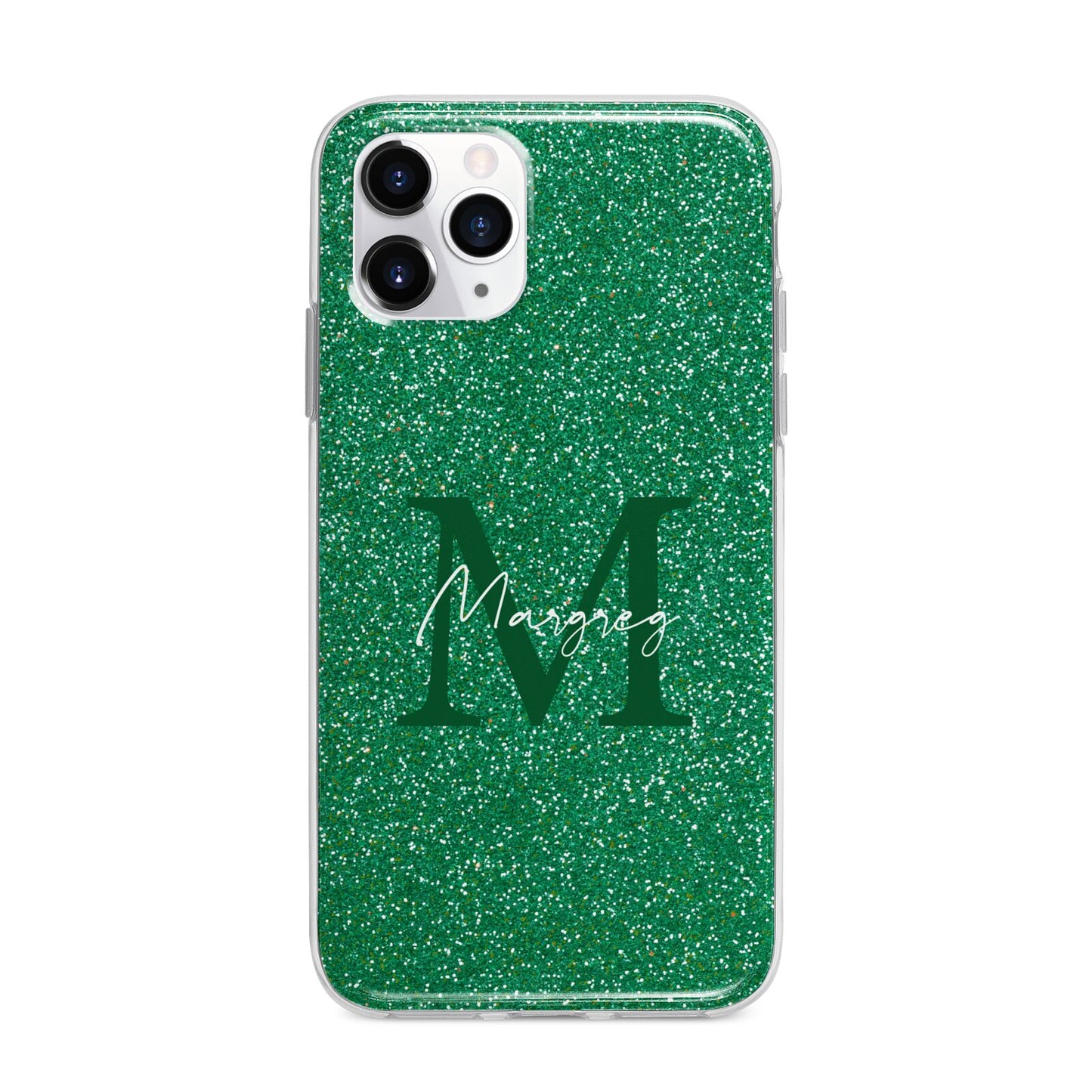 Green Monogram Apple iPhone 11 Pro Max in Silver with Bumper Case