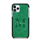 Green Monogram Apple iPhone 11 Pro in Silver with Black Impact Case