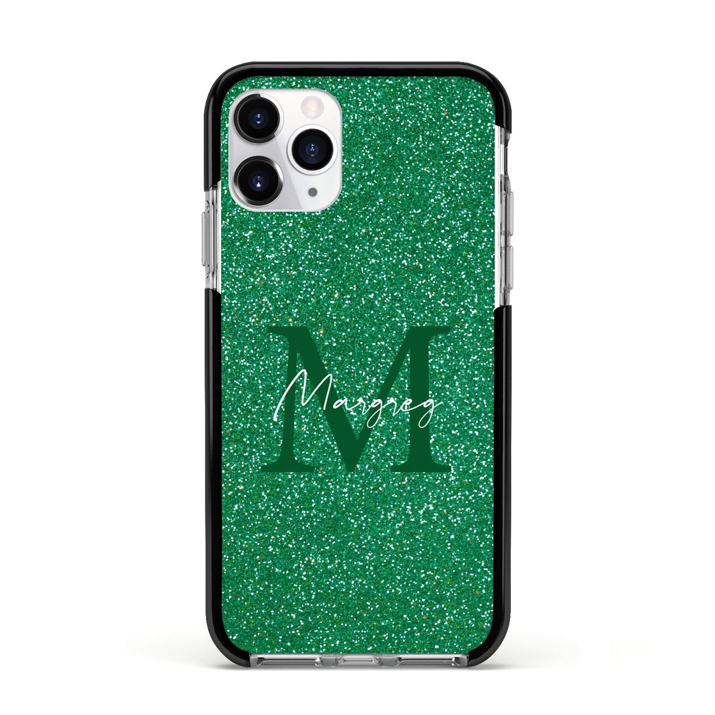Green Monogram Apple iPhone 11 Pro in Silver with Black Impact Case